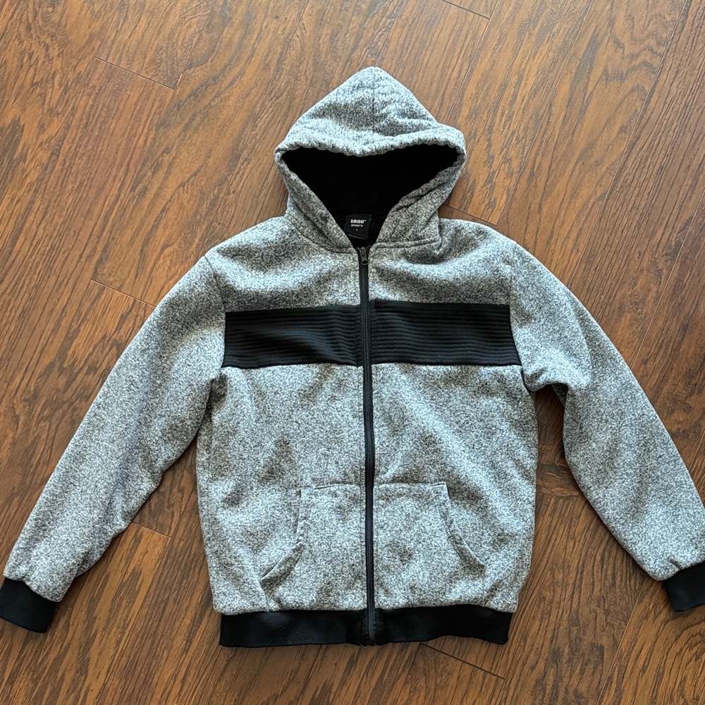 Men's Gray and Black Hooded Jacket